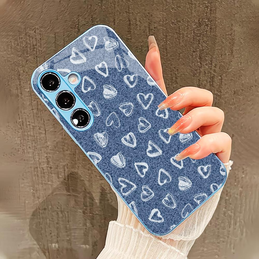 Чехол для телефона с узором в виде маленьких сердечек для Samsung Galaxy S26 S25 S24 S23 S22 FE Ultra Plus Встроенное стекло Ощущение голой панели Мужчины женщины