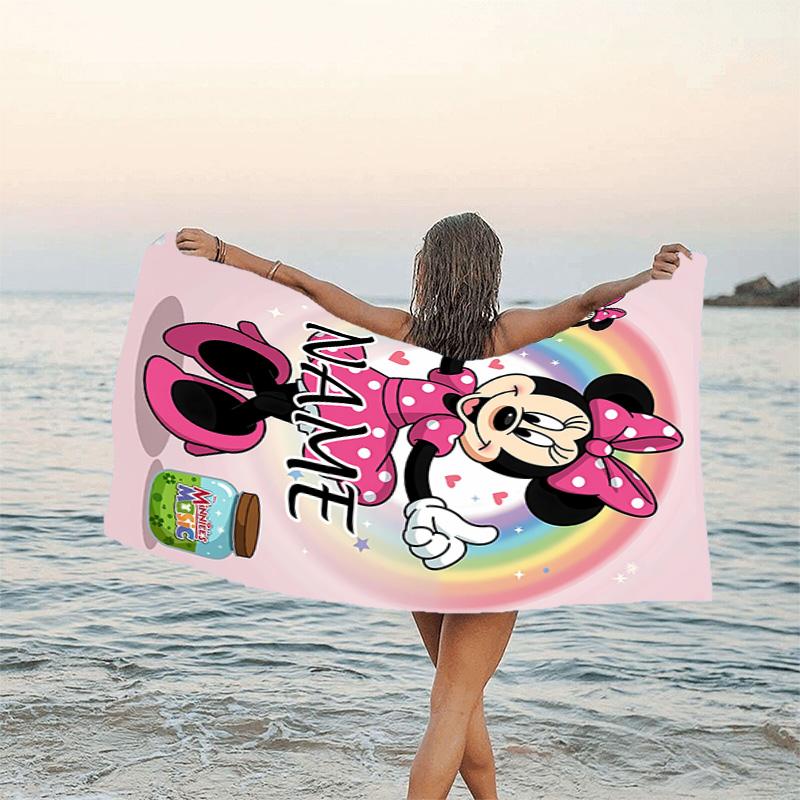 1pc Minnie15 Beach Towel with Custom Name, Beach/Swimming/Bath/Picnic/Camping Towel, Suitable for Seaside Beaches