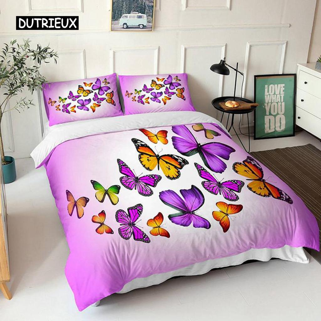 Комплект пододеяльников с бабочками размера Queen, сине-белое одеяло с принтом бабочек для девочек, детей и подростков, микрофибровое одеяло
