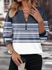Fashion Women Autumn Winter Collection V Neck Color Block Zipper Sweatshirt