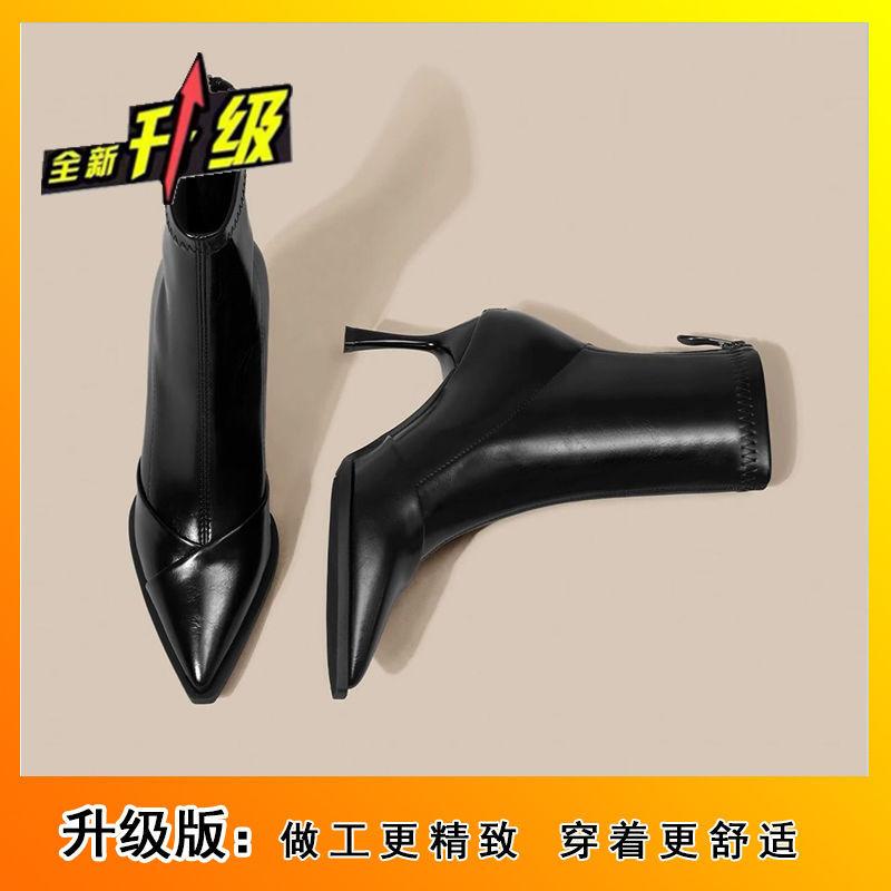 Европейские и американские ретро остроносые осенне-зимние короткие ботинки детский темперамент высокие каблуки лакированная кожа тонкий нишевый чистый желательный ветер 2025 не