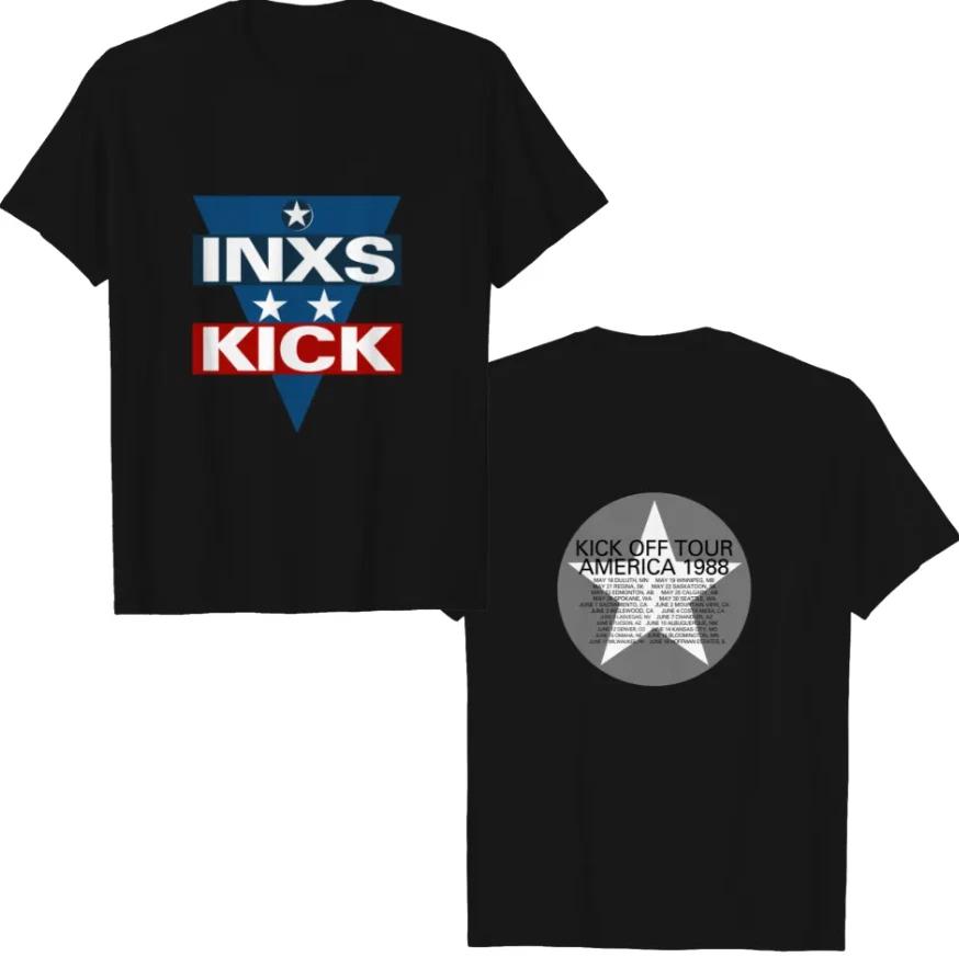 100% хлопок ТОПЫ УНИСЕКС ФУТБОЛКИ МУЖСКИЕ ЖЕНСКИЕ INXS Kick Off America Tour 1988 Звездная группа Рок-концерт Футболка