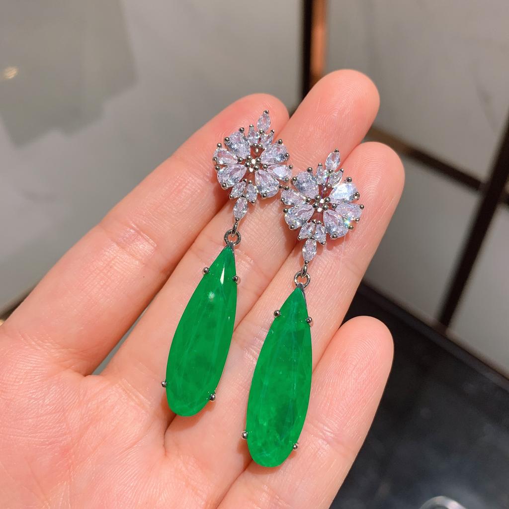 Jewelry Classic Retro Simulation Emerald Big Earrings Evening Water Drop Main Stone 10 * 30