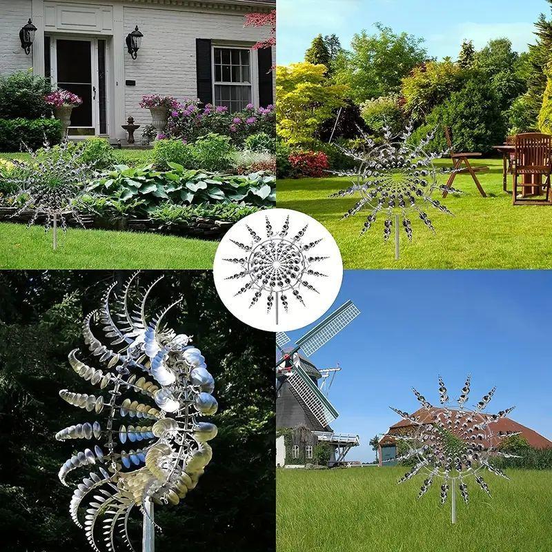 1pc Metal Silvery Circular Plate 3D Wind Spinner For Outdoor, Garden, Courtyard Use Outdoor Decorations