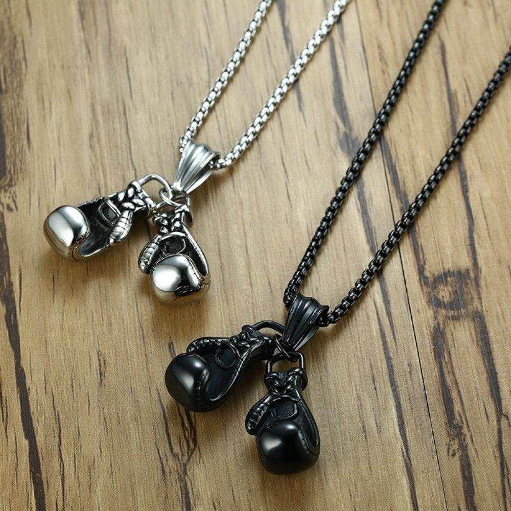 Stainless Steel Chain Double Boxing Gloves Pendant Necklace - Perfect for Fitness Enthusiasts and Sports Lovers
