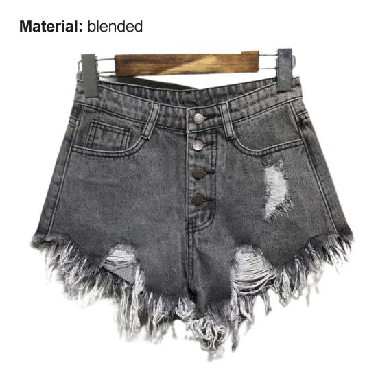 Женские шорты с кисточками, свободные универсальные шорты с высокой талией и пуговицами, рваные шорты, повседневная одежда
