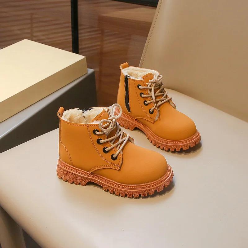 Зимние ботинки для девочек, однотонные, простые, детские, зимние ботинки, модные, универсальные, детские, повседневные, для мальчиков, хлопковые, ботильоны, теплые, плюшевые, новые