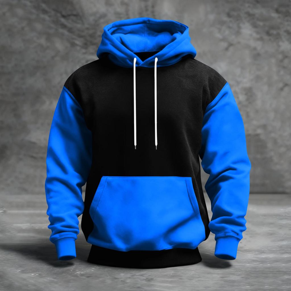 Мужская толстовка с капюшоном в стиле колор-блок с карманами, повседневная и удобная
