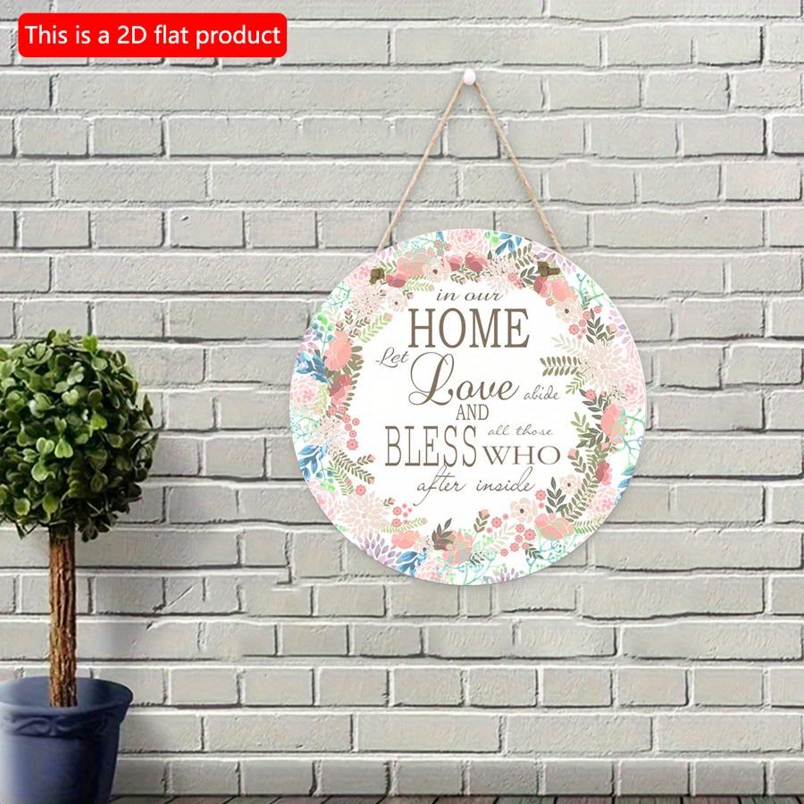 2D Flat 20*20cm1pc Home Love and Bless Simple Artistic Style Pink Garland Round Hanging Wooden Home Decoration, Light Pink Beatiful Flowers Print Wood