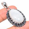 Natural Rainbow Moonstone Gemstone 925 Sterling Silver Pendant 1.97" H5v63