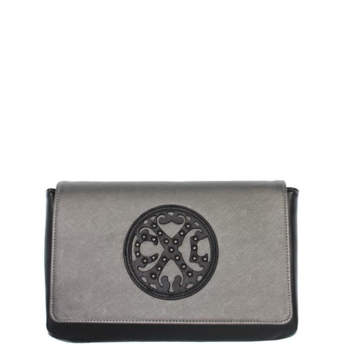 Pochette - CHRISTIAN LACROIX - 5C02 (Black) - Cuir Saffiano - Monogramme en relief - Sangle amovible