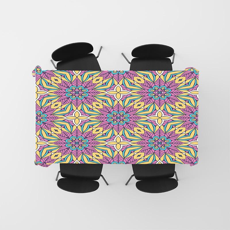 Красочная скатерть МандалаДекоративная скатерть из полиэстера с цветочным принтомУникальный домашний текстиль для столовой или кухни