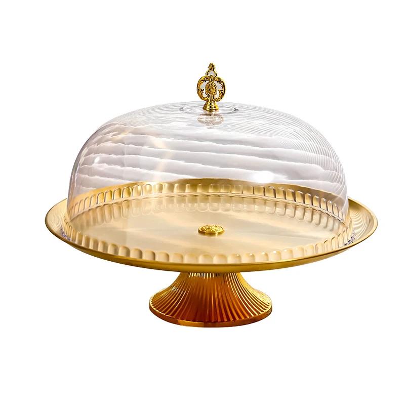 Роскошный поднос для хранения из нержавеющей стали с высокой подставкой, блюдо для фруктов, десертов, тортов, тарелка с крышкой, для свадебной вечеринки, дома, гостиной, украшения комнаты