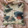 Chinoiserie Lotus Heron Throw Pillow Cover Vintage Watercolor Flower Bird Decorative Cushion Case For Sofa Couch Home Decor