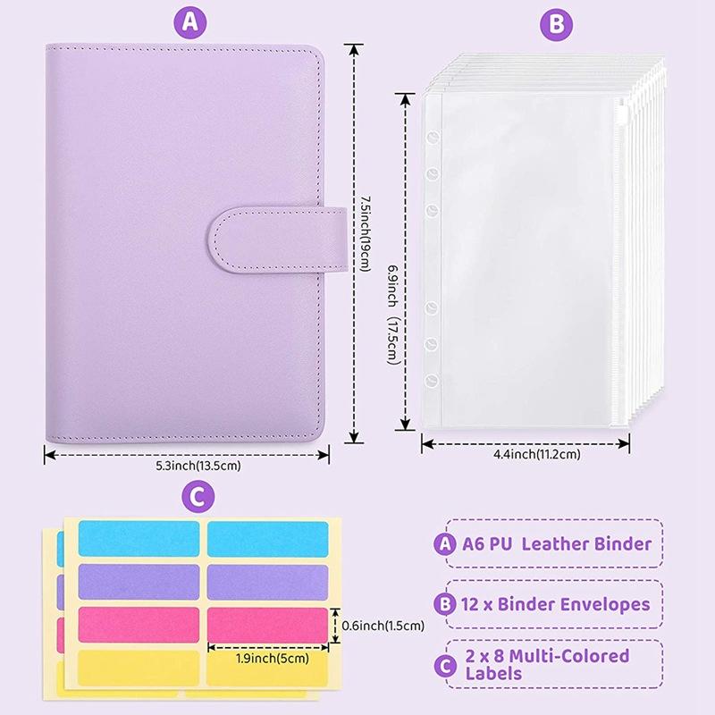 A6 Leather Binder Cover 6 Rings Budget Binder Cash Envelope Money Saving Binder
