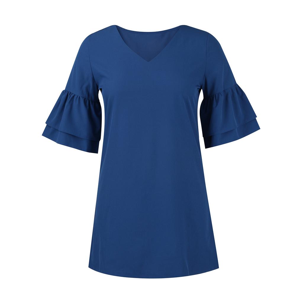 Women's Dress Sweet And Cute V-neck Bell Shaped Sleeves Solid Loose Fitting Dress  Dress