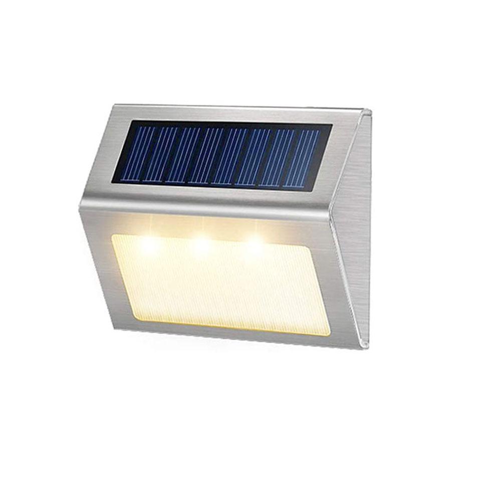 Led Solar Stainless Steel Wall Lamps Auto Light Sensor 3leds Wireless Lights Waterproof Cold Warm White Charge Step Fence Modern