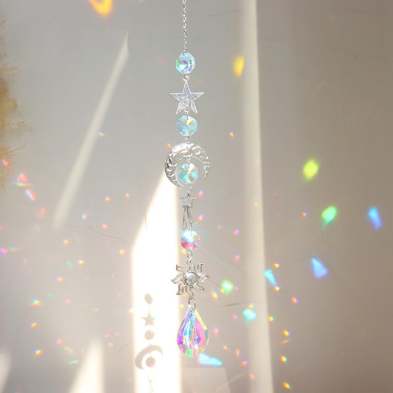 Crystal Wind Chime Rainbow Maker Sun Catcher Star Moon Sun Shape Home Garden Courtyard Hanging Wind Chime Festival Decoration