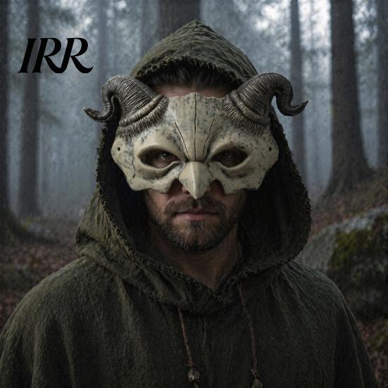 Gothic Cosplay Mask Halloween Ram Horn Demon Mask, Horror Devil Half Face Lightweight Masquerade for Costume Party Vintage