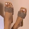 Большие размеры, Тапочки, Женские, Стразы, Плоская подошва, Сандалии, Верхняя одежда, Квадратный носок, Сандалии