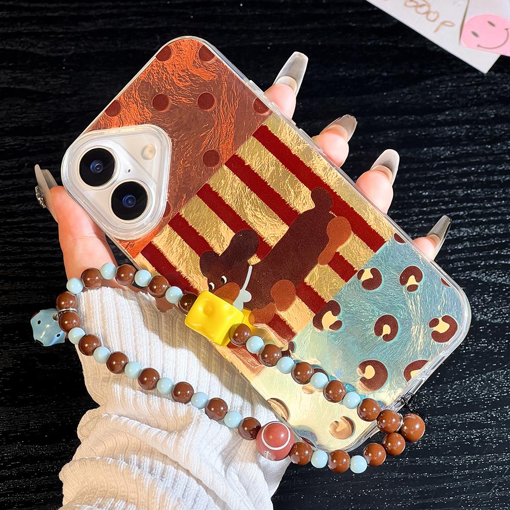 Чехол для телефона с цепочкой-браслетом, расписанный, для iPhone 16 11 12 13 14 для 12 14 16 Pro 14 16 Pro Max, милый узор, твердая обложка со шнурком