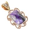Natural Charoite Gemstone Two Tone 925 Solid Sterling Silver Pendant 1.50'' Z1t41