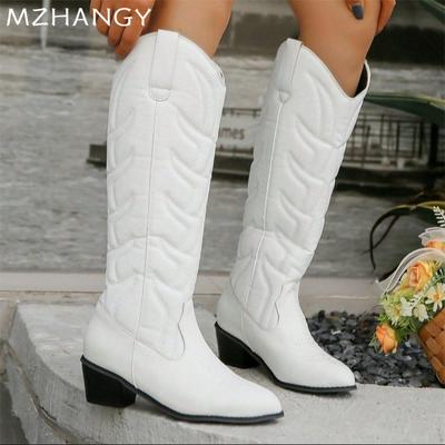 Модные высокие сапоги для женщин на толстой подошве, модные элегантные туфли на среднем каблуке для ходьбы, трендовые зимние туфли-лодочки 2024 года, дизайнерское платье в готическом стиле, Zapatillas Mujer