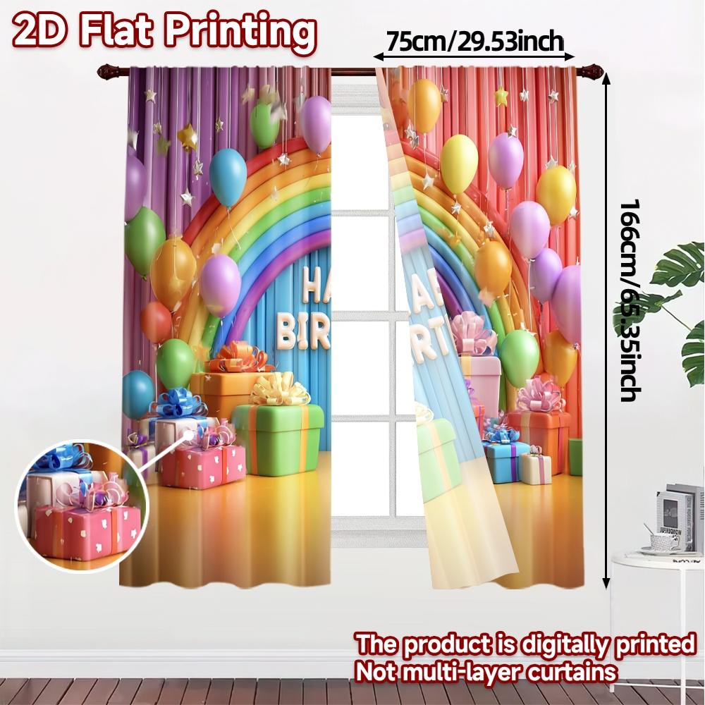 2 шторы с 2D плоской печатью (Без Рода) Счастье в день рождения!(4) Популярные шторы с фильтрацией света Универсальные тканевые шторы Искусство