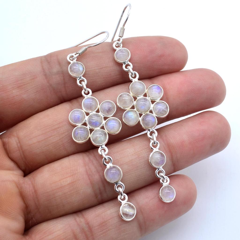 Natural Moonstone Gemstone 925 Sterling Silver Handmade Jewelry Women Dangle Earring