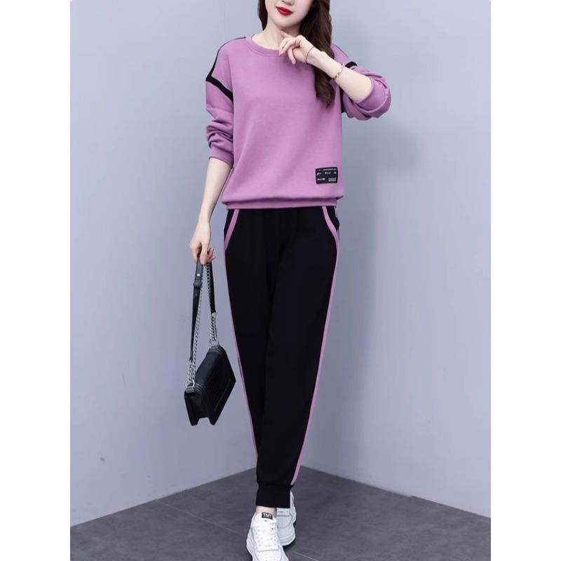 Sports Suit Women's Winter New Foreign Style and Thin Age-reducing Crew Neck Sweater Leggings Two-piece Set