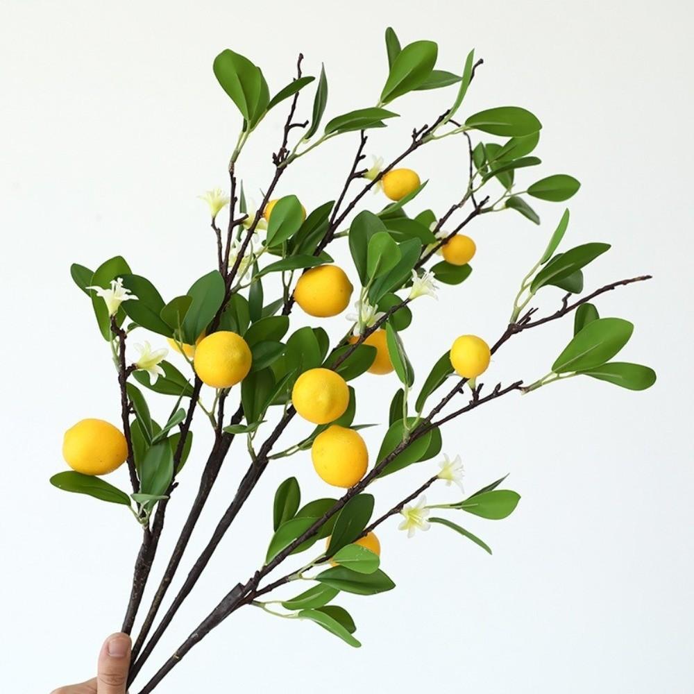 with Lifelike Lemon Fake Fruit Stems Fresh Green Yellow Simulation Green Plants Flower Arrangement
