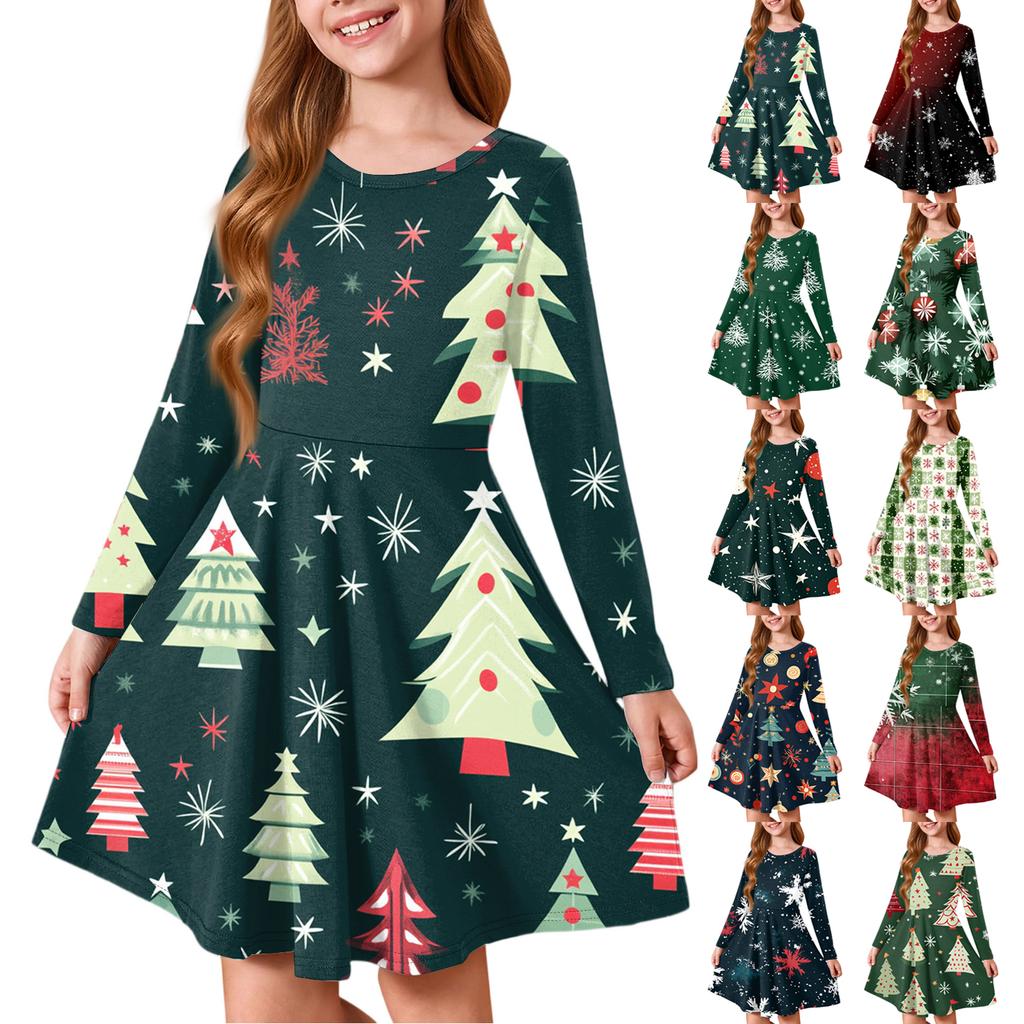 Girls' Princess Dress - Long Sleeve A-Line T-Shirt Dress Christmas Day