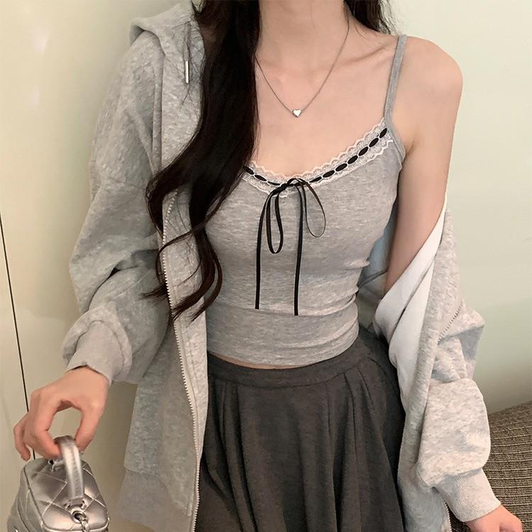 Элегантный майка-топ с кружевной отделкой и вставными чашечками: С открытой спиной, с бантом, для женщин