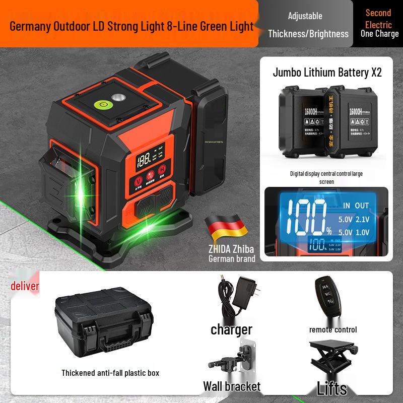 12-линейный высокоточный зеленый инфракрасный уровень с автоматическим креплением к наружной стене и самовыравниванием