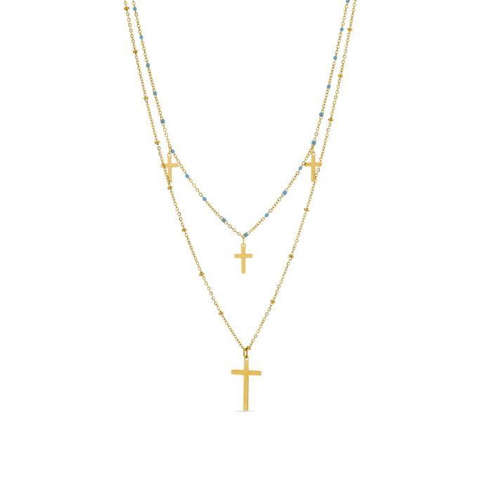 Collier de cristal bleu Luxenter finition en or jaune 18 carats - Lidriel