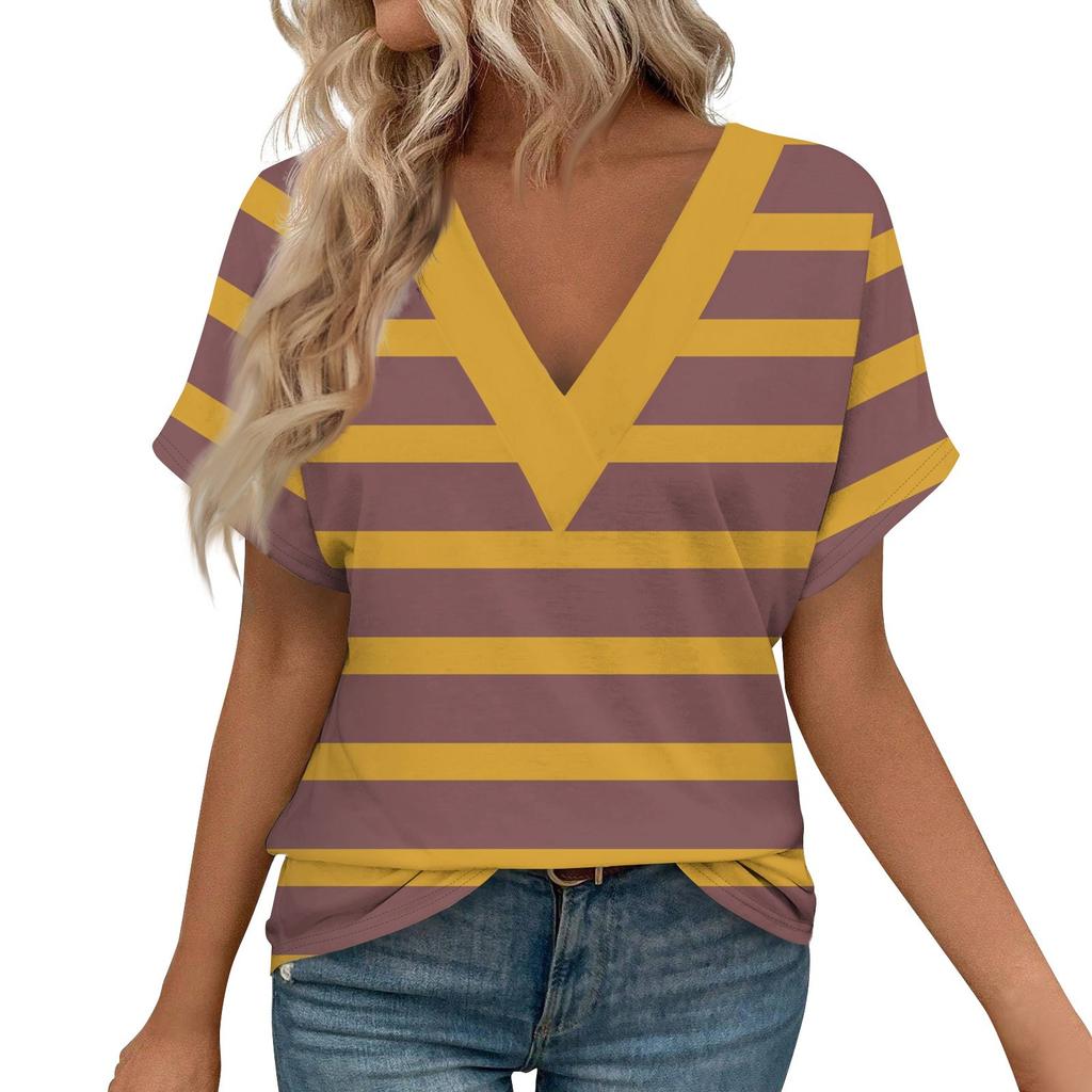 Женские рубашки с коротким рукавом, топы с принтом и V-образным вырезом, повседневные топы, базовые футболки, блузки, свободные топы