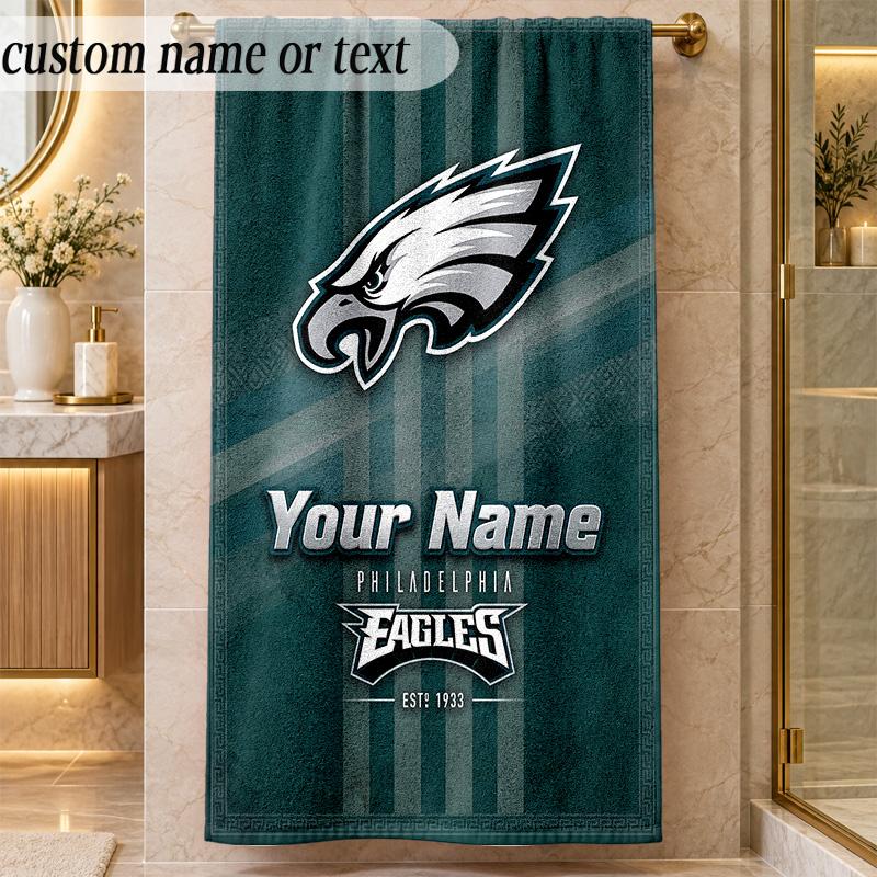 Beach TowelPhiladelphia Eagles Custom Name Text Personalized Soft Towel for Beach Pool Indoor Home Decor Gift