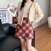 2024 High-Waist Plaid Woolen A-Line Skirt: Autumn/Winter College Style