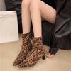 Fashion 2024 Zippers Fashion Pointed Toe Women Ankle Boots with Low Heel Shoes Female Leopard Print Footwear Ladies Stretch Modern Boots