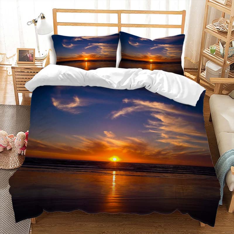 Sunrise Sunset And Sea Duvet Cover Sets For Teens Lightweight Quilt Covers Sea Coastal Nature Pattern Bedding Set Bedroom Decor