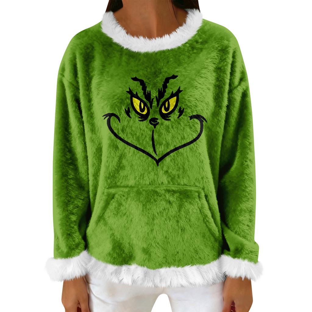 Women's Casual Fleece Sweatshirt Long-Sleeve Round Neck Casual Comfortable Loose-Fit Lightweight Women's Flannel Sweatshirt