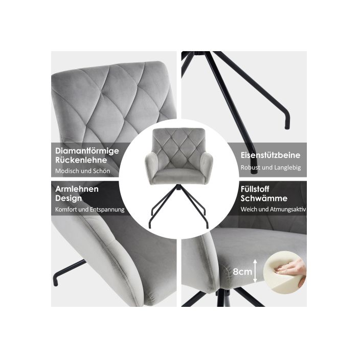 Ensemble de chaises - MUVOE - 6 chaises - Rembourrées - Métal - Gris clair
