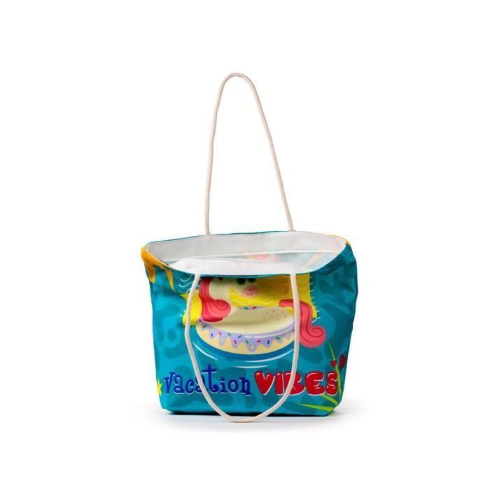 Sac de plage - Licorne - 55 x 41 cm - Coton - Fermeture zip - Mixte