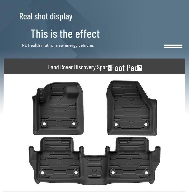 Экологичные ТПЭ коврики в салон автомобиля с ковриком в багажник и накладками на спинки сидений для Land Rover Discovery Sport 2018-2025.