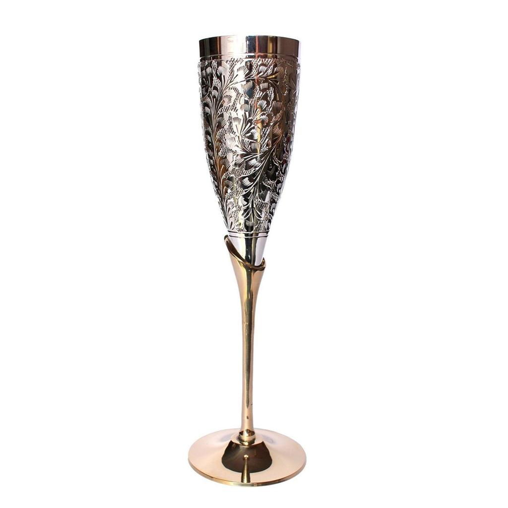 Engraved Brass Goblet Champagne Glasses Flutes Coupes Wine Glass Set (Slender)