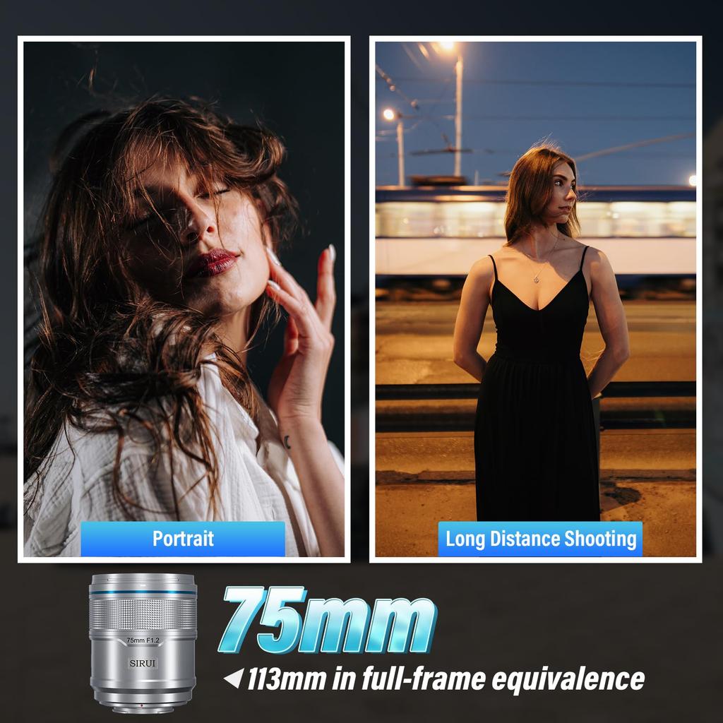 Sirui Снайперский 75мм автофокусный телеобъектив для серии A5 A6 A7 FX A9, объектив F1.2 APS-C ZV-E (Крепление E, серебристое)