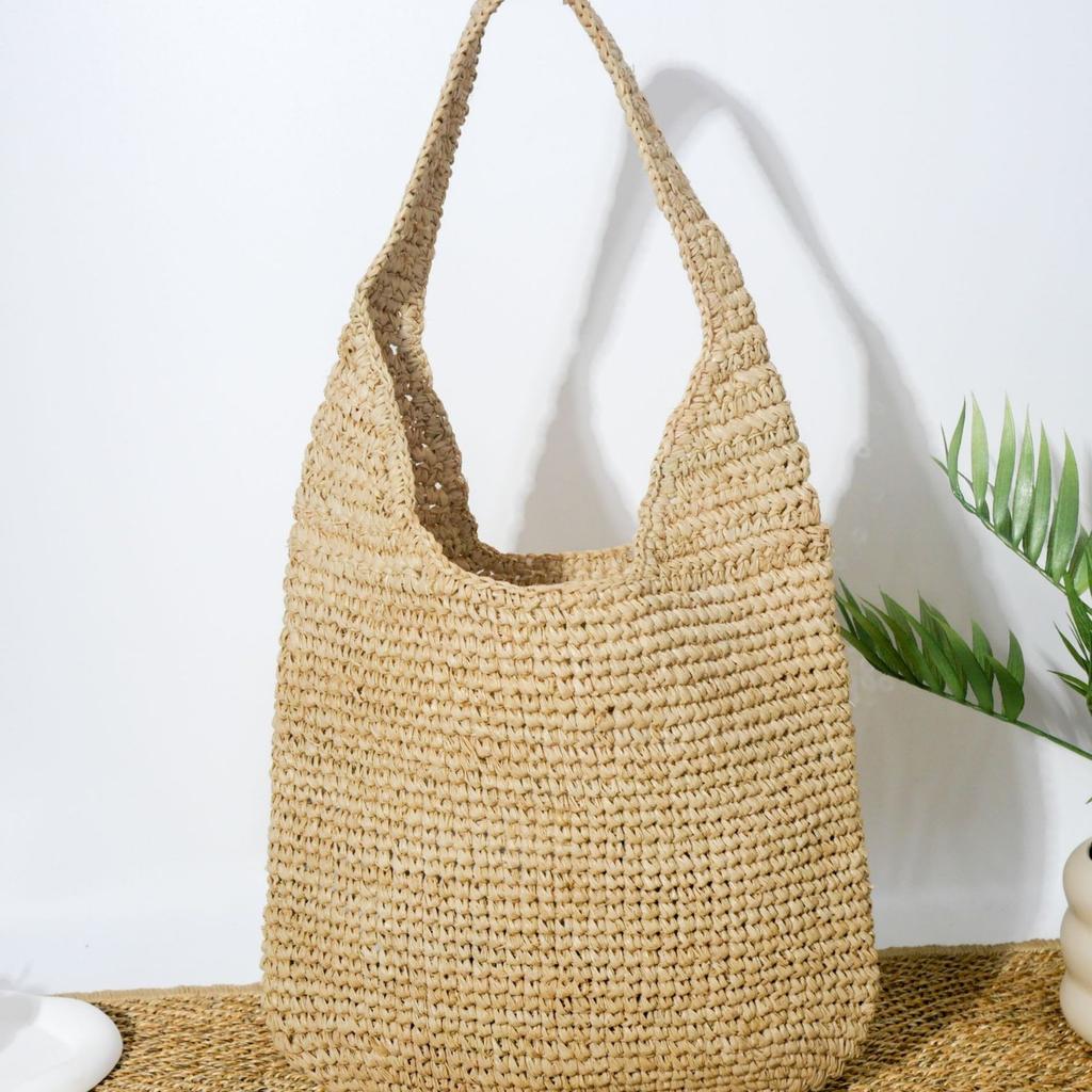 New high-end raffia bag handwoven bag shoulder straw bag vacation beach bag casual women's bag
