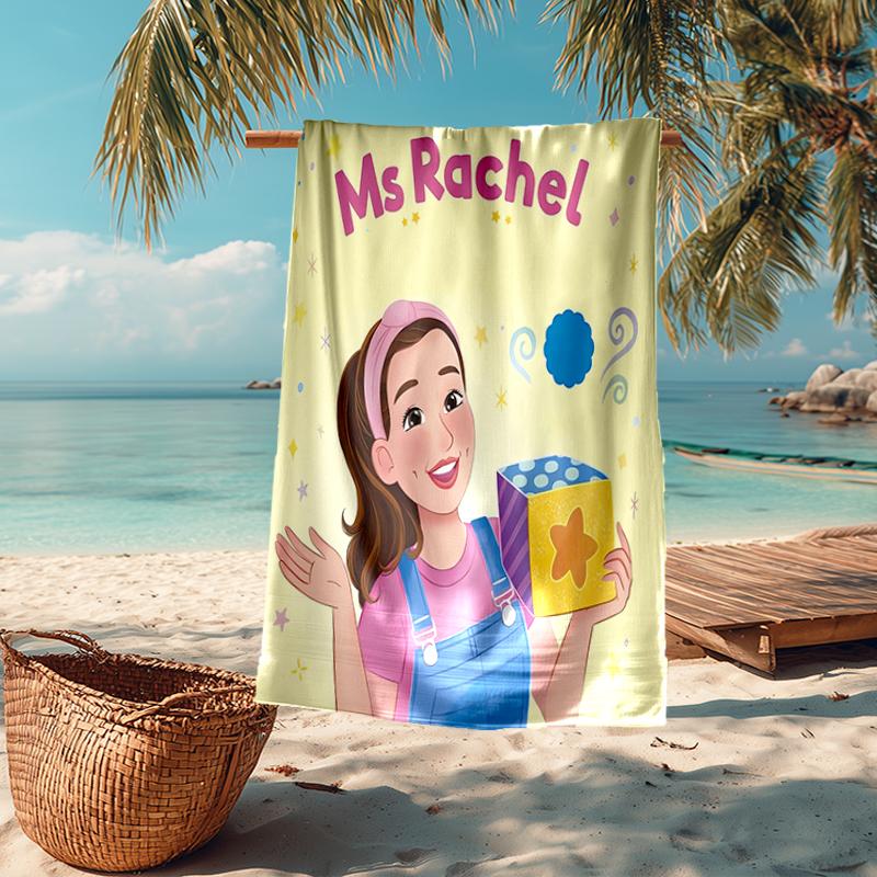 Ultra-Soft Beach Towel with Ms. Rachel Theme,Ideal for Pool - Camping, Diving - Perfect Travel Essential, Vibrant Beach Towel.