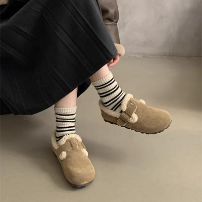 Мягкая кожа женские осенне-зимние плюшевые туфли хлопковые туфли женские на плоской подошве ретро уродливые милые одинарные туфли