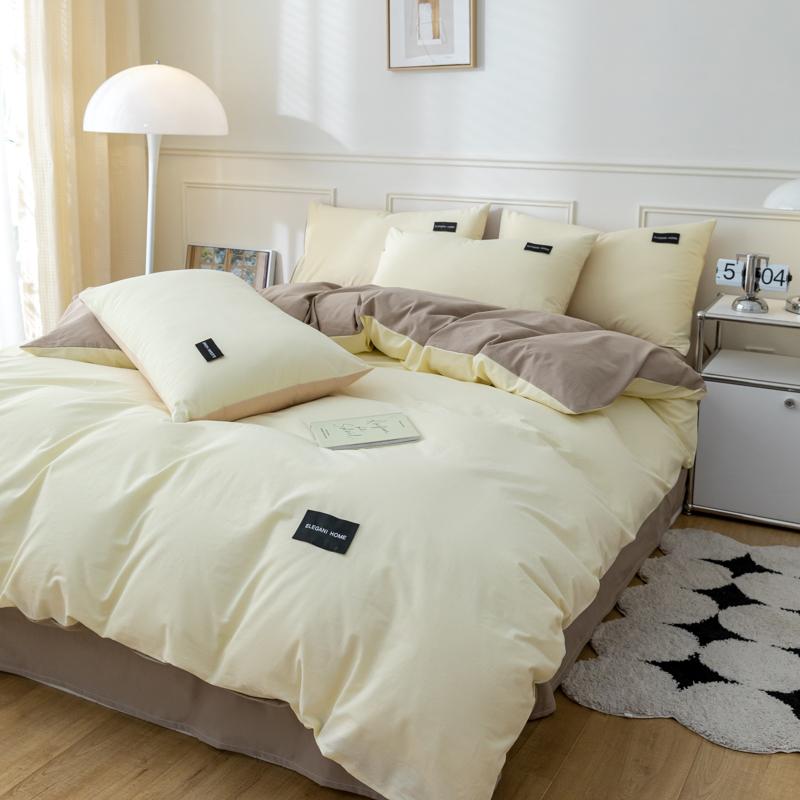 Clever Plan: Simple Solid Color Double Splicing Full Cotton, Pure Cotton, Washed Cotton, Four Piece Set, Student Dormitory, Three Piece Set